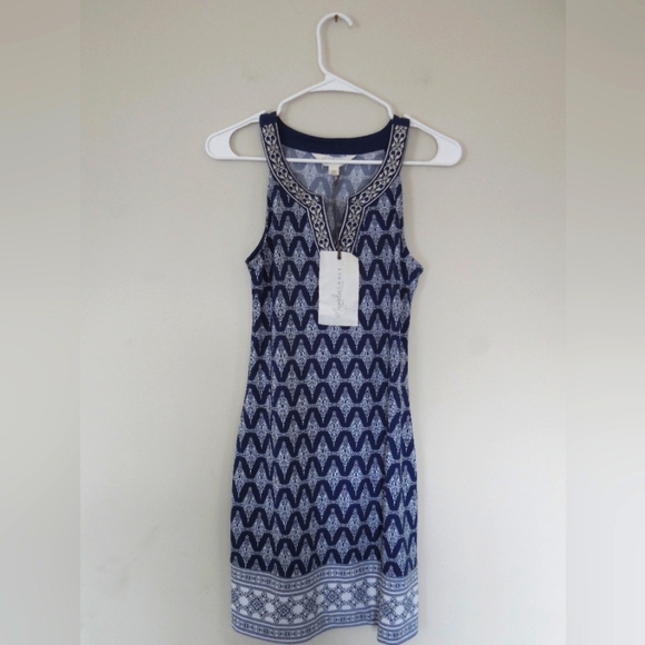 Nwt Magnolia Grace Elegant Blue White Patterned Dress Size Extra Small‎ Petite - Picture 1 of 5